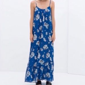 Zara dress, maxi, M, blue, floral. New with tags.